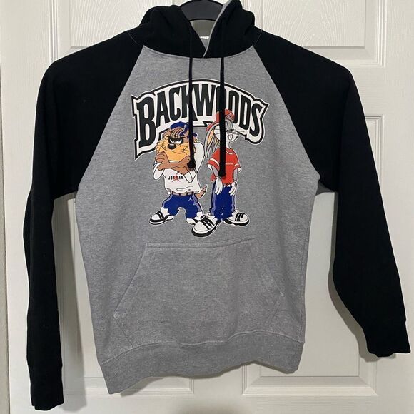 AMS Men’s Gray/Black Hoodie with Print Size S - Picture 1 of 5